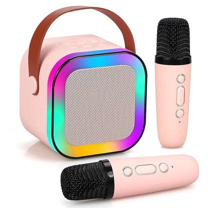 KINYO K12 English Version Karaoke KTV Machine LED Lighting Bluetooth Speaker with 2 Wireless Microphones