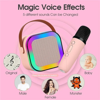 KINYO K12 English Version Karaoke KTV Machine LED Lighting Bluetooth Speaker with 2 Wireless Microphones