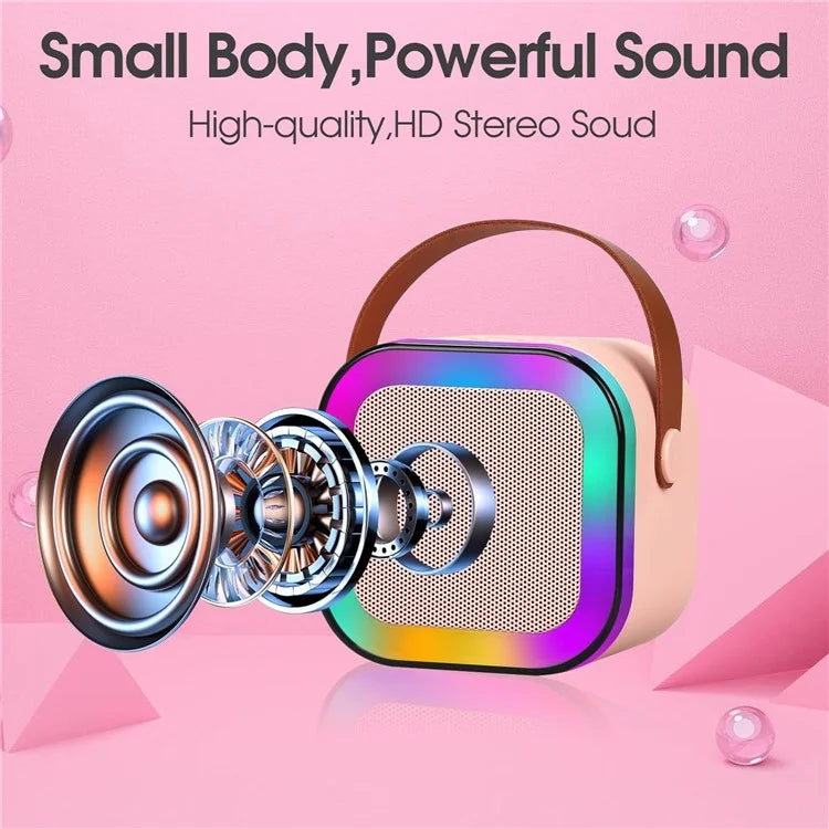 KINYO K12 English Version Karaoke KTV Machine LED Lighting Bluetooth Speaker with 2 Wireless Microphones