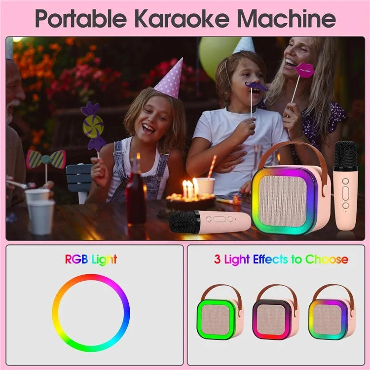 KINYO K12 English Version Karaoke KTV Machine LED Lighting Bluetooth Speaker with 2 Wireless Microphones