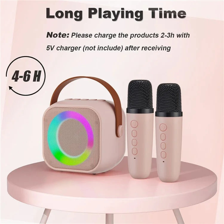 K29 Bluetooth Speaker Portable Home Karaoke Machine with 2 Wireless Microphones Set