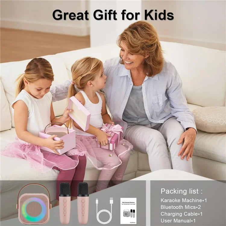 K29 Bluetooth Speaker Portable Home Karaoke Machine with 2 Wireless Microphones Set
