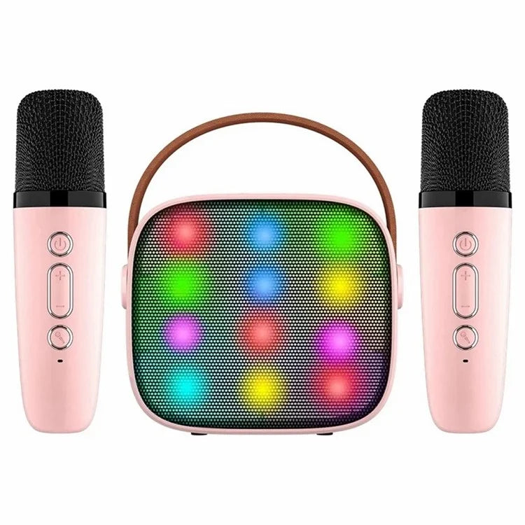 K1 Colorful Lighting Bluetooth Speaker Mini Karaoke Machine with 2 Microphones
