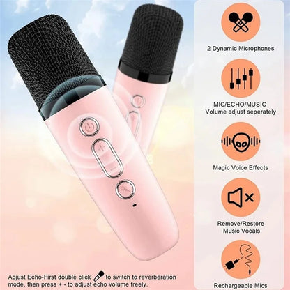 K1 Colorful Lighting Bluetooth Speaker Mini Karaoke Machine with 2 Microphones