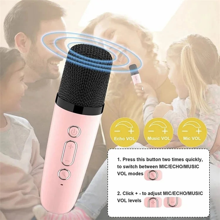 K1 Colorful Lighting Bluetooth Speaker Mini Karaoke Machine with 2 Microphones
