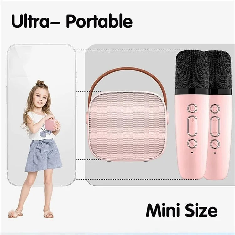 K1 Colorful Lighting Bluetooth Speaker Mini Karaoke Machine with 2 Microphones