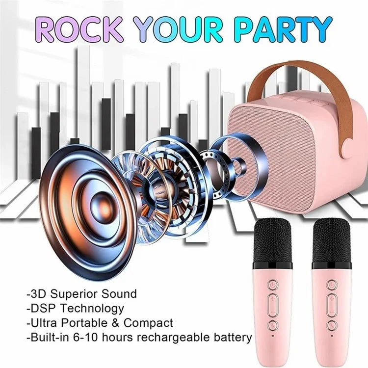K1 Colorful Lighting Bluetooth Speaker Mini Karaoke Machine with 2 Microphones