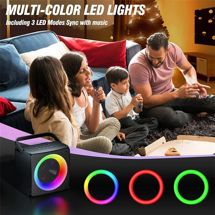 SD-508 Portable Karaoke Machine + 2 Wireless Microphones Bluetooth Speaker with Party Lights