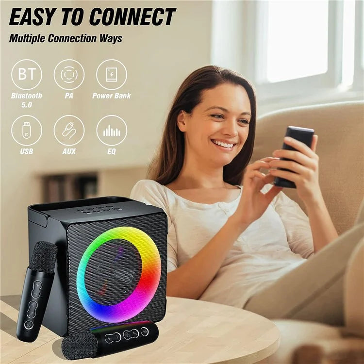 SD-508 Portable Karaoke Machine + 2 Wireless Microphones Bluetooth Speaker with Party Lights