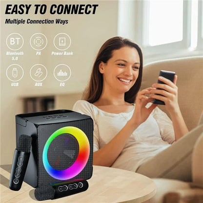 SD-508 Portable Karaoke Machine + 2 Wireless Microphones Bluetooth Speaker with Party Lights