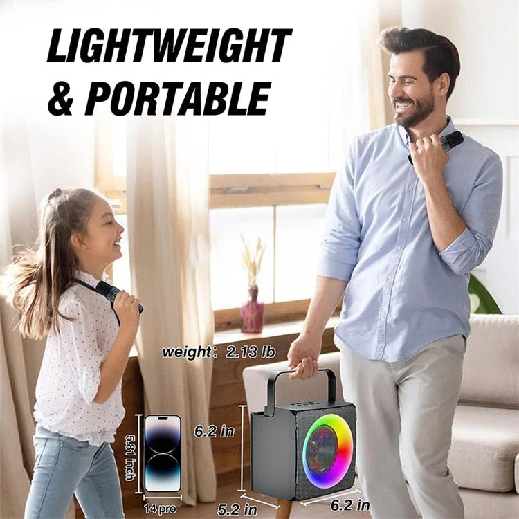 SD-508 Portable Karaoke Machine + 2 Wireless Microphones Bluetooth Speaker with Party Lights