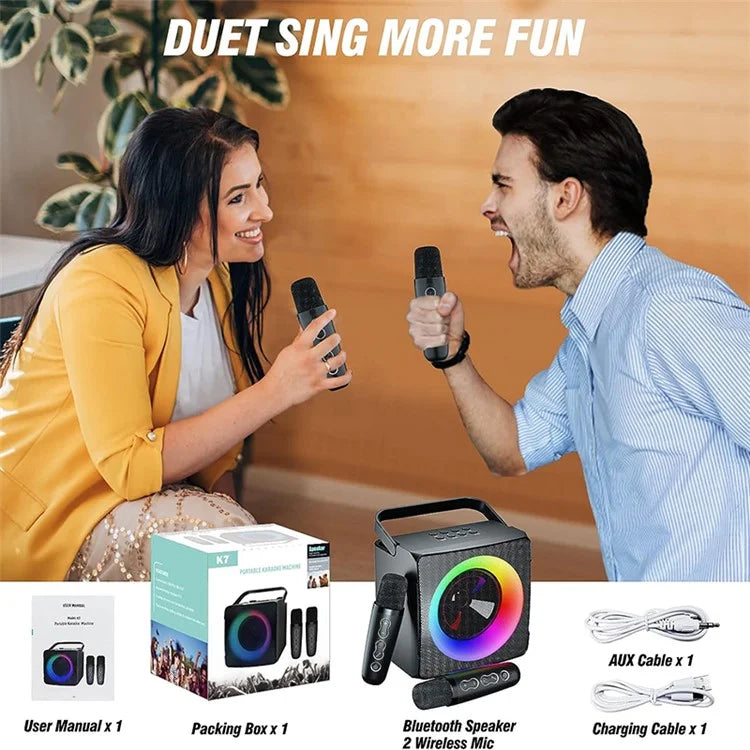 SD-508 Portable Karaoke Machine + 2 Wireless Microphones Bluetooth Speaker with Party Lights