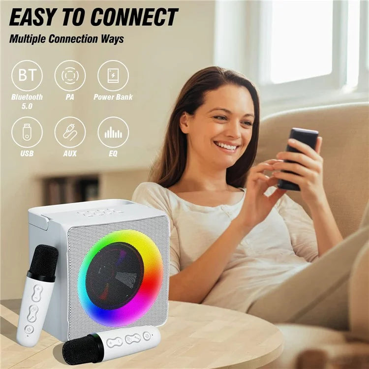 SD-508 Portable Karaoke Machine + 2 Wireless Microphones Bluetooth Speaker with Party Lights