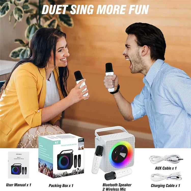 SD-508 Portable Karaoke Machine + 2 Wireless Microphones Bluetooth Speaker with Party Lights