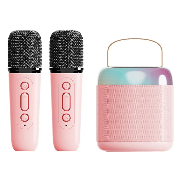 Y2 Colorful Light Mini Karaoke Machine Portable Bluetooth Speaker with 2 Wireless Microphones