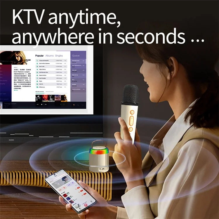 Y2 Colorful Light Mini Karaoke Machine Portable Bluetooth Speaker with 2 Wireless Microphones