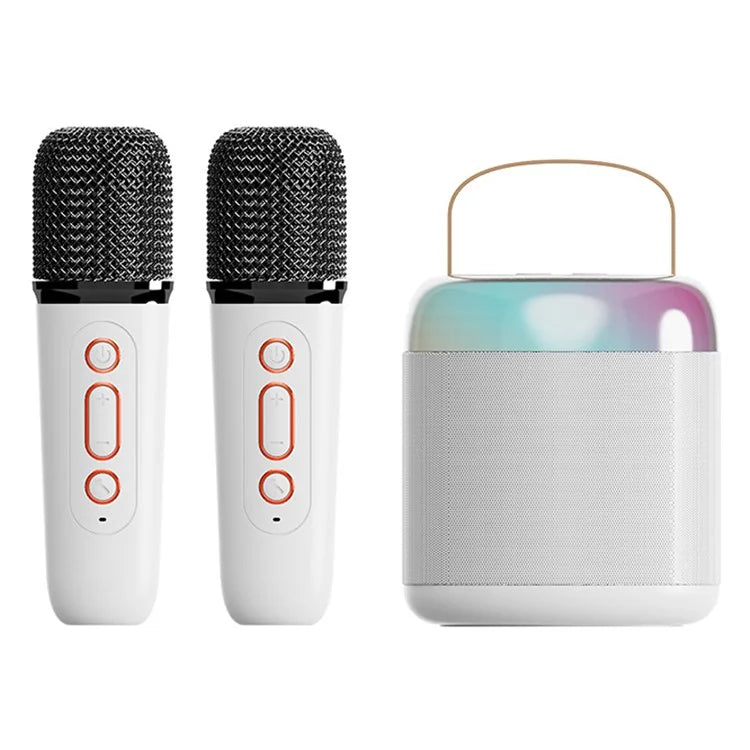 Y2 Colorful Light Mini Karaoke Machine Portable Bluetooth Speaker with 2 Wireless Microphones