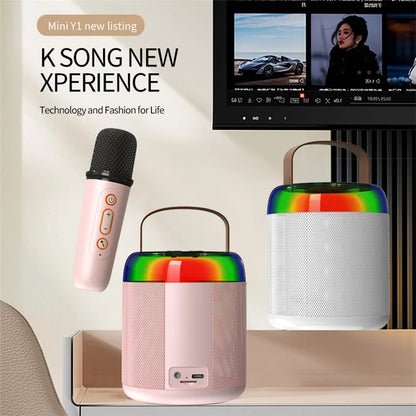 Y2 Colorful Light Mini Karaoke Machine Portable Bluetooth Speaker with 2 Wireless Microphones
