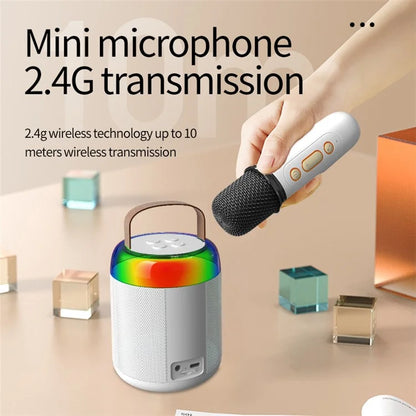 Y2 Colorful Light Mini Karaoke Machine Portable Bluetooth Speaker with 2 Wireless Microphones
