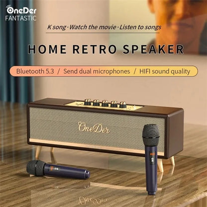 ONEDER D8 Vintage Bluetooth Speaker with TF / USB / FM, Wood Grain Wireless Speaker