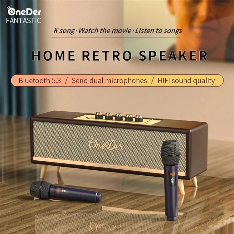 ONEDER D8 Vintage Bluetooth Speaker with TF / USB / FM, Wood Grain Wireless Speaker