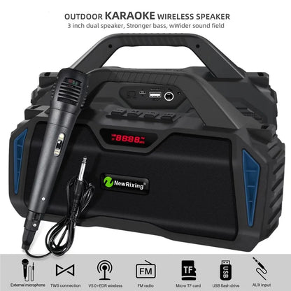 NEWRIXING NR6011 Outdoor Karaoke TWS Bluetooth Speaker with Shoulder Strap