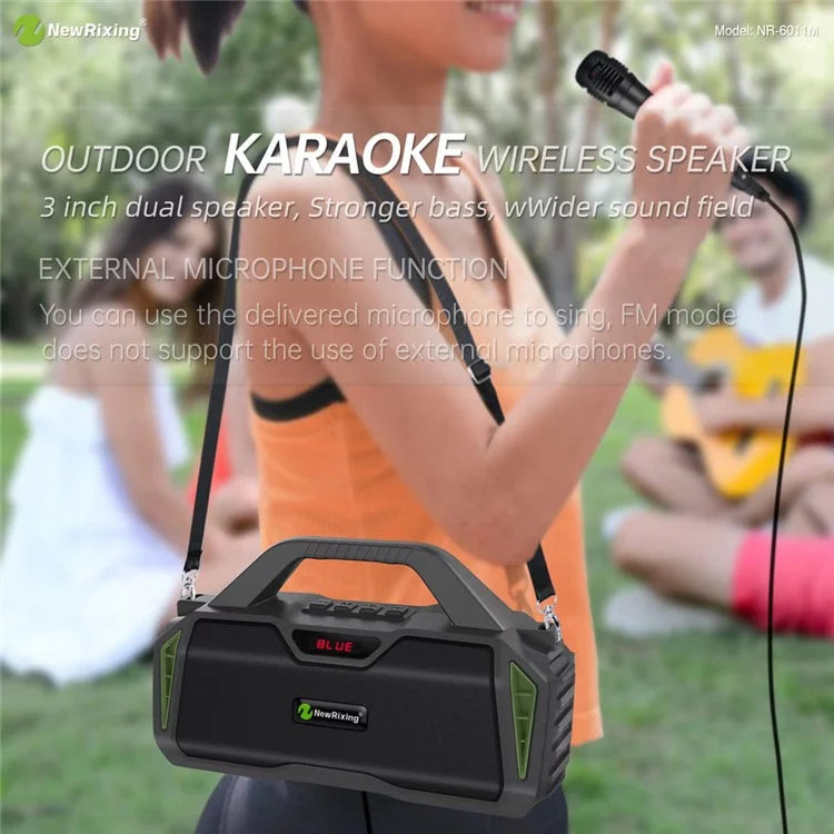 NEWRIXING NR6011 Outdoor Karaoke TWS Bluetooth Speaker with Shoulder Strap