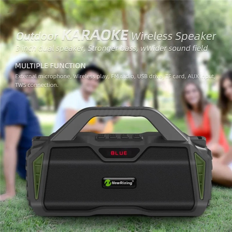 NEWRIXING NR6011 Outdoor Karaoke TWS Bluetooth Speaker with Shoulder Strap