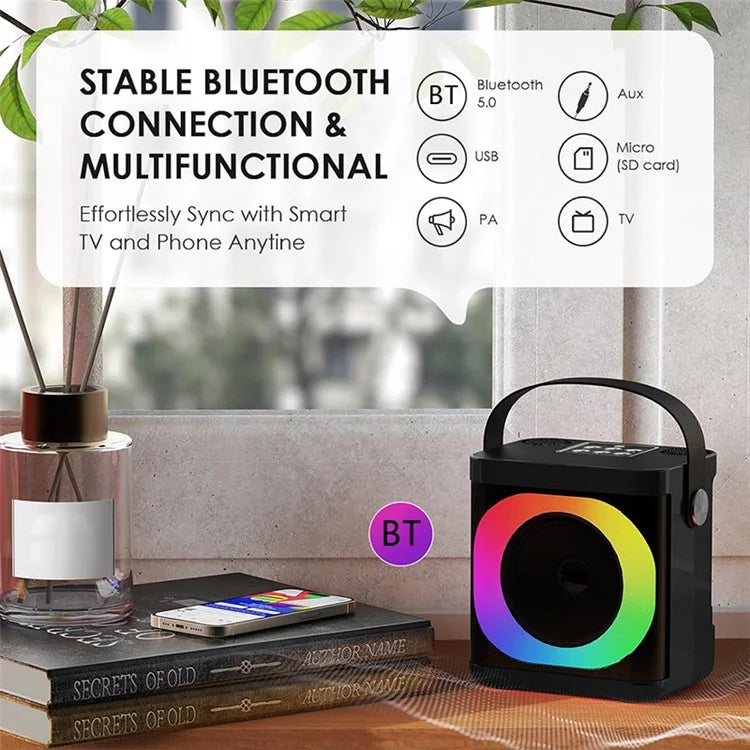 YS307 Home Karaoke Bluetooth Speaker RGB Light Loudspeaker with 2 Microphones