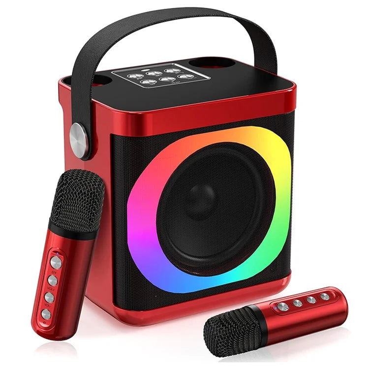 YS307 Home Karaoke Bluetooth Speaker RGB Light Loudspeaker with 2 Microphones