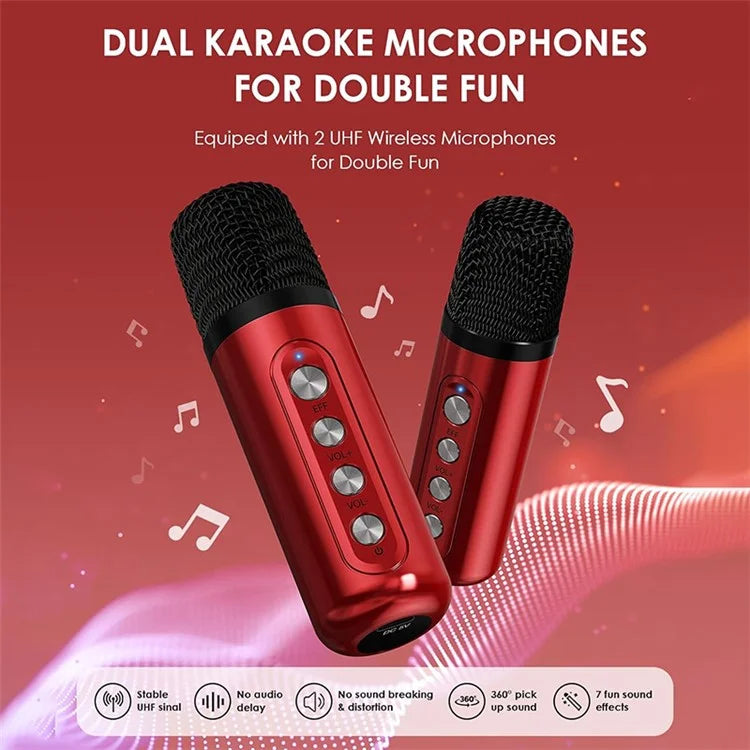 YS307 Home Karaoke Bluetooth Speaker RGB Light Loudspeaker with 2 Microphones