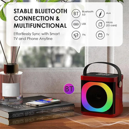 YS307 Home Karaoke Bluetooth Speaker RGB Light Loudspeaker with 2 Microphones