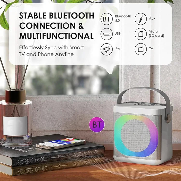 YS307 Home Karaoke Bluetooth Speaker RGB Light Loudspeaker with 2 Microphones