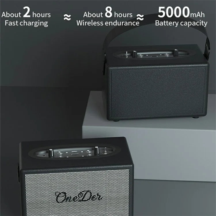 ONEDER D7 Retro Leather Bluetooth Speaker Outdoor Portable Karaoke Machine