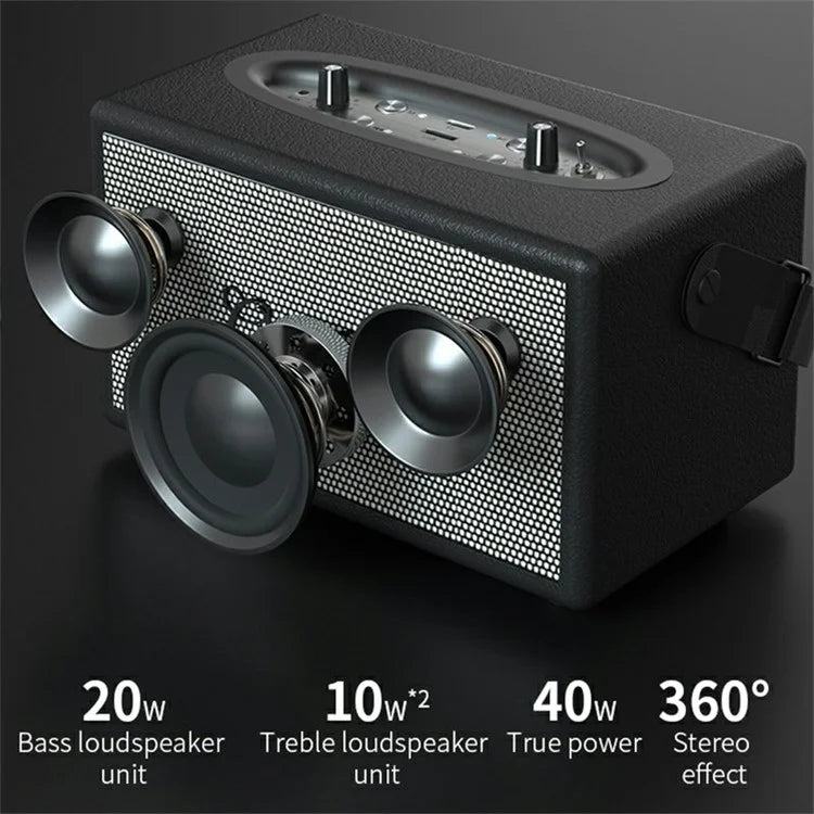 ONEDER D7 Retro Leather Bluetooth Speaker Outdoor Portable Karaoke Machine