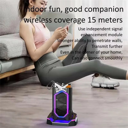GQ-18 RGB Light Mecha Mechanical Karaoke Wireless Bluetooth Speaker with 2 Microphone