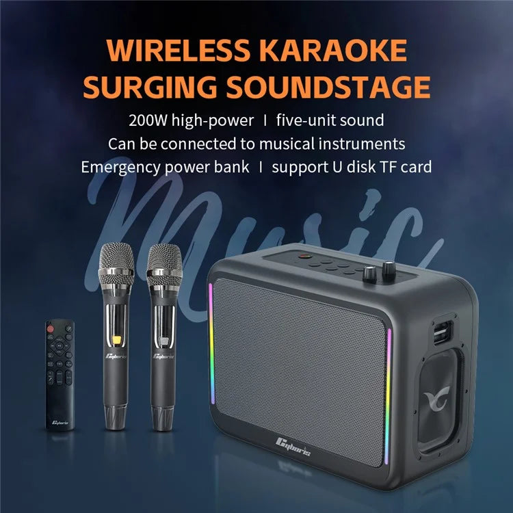 CYBORIS X14 200W High Power Outdoor Karaoke TWS Bluetooth Speaker with Microphone and Remote