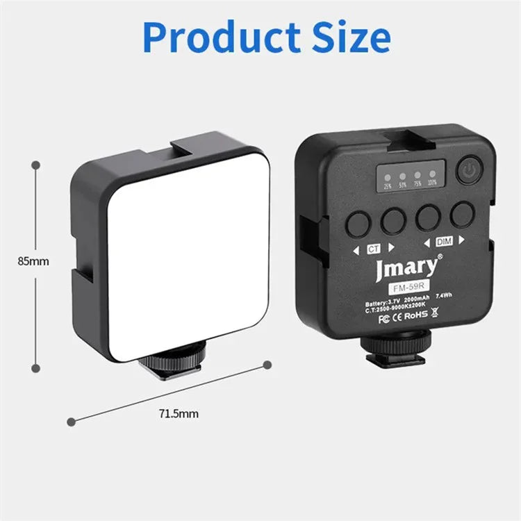 JMARY FM-59R Dimmable Video Recording Mini Fill Light with 3 Cold Shoe Mounts