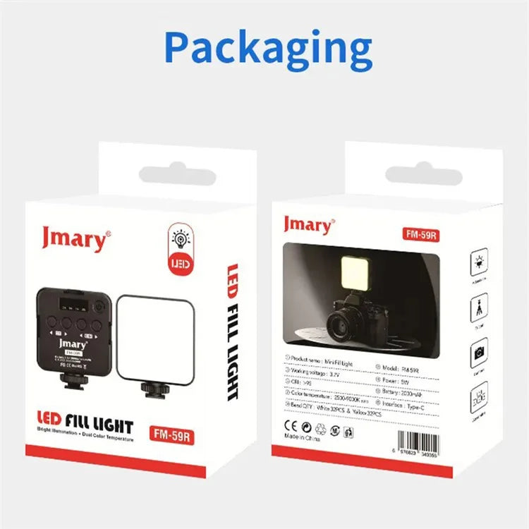 JMARY FM-59R Dimmable Video Recording Mini Fill Light with 3 Cold Shoe Mounts
