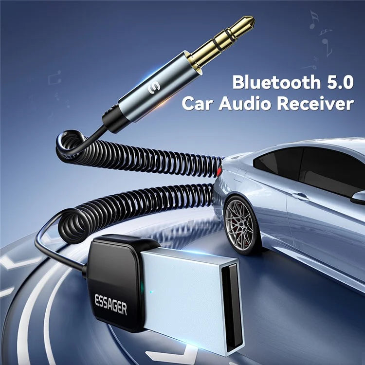 ESSAGER EBT-LF01-P Car Bluetooth Receiver Spring Cord 3.5mm AUX Car Audio Wireless Adapter