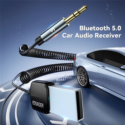 ESSAGER EBT-LF01-P Car Bluetooth Receiver Spring Cord 3.5mm AUX Car Audio Wireless Adapter