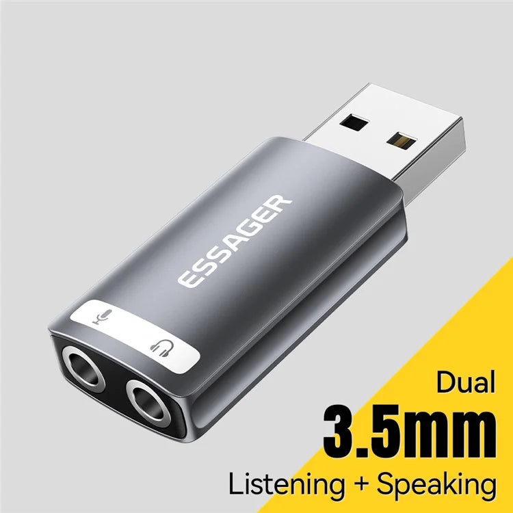 ESSAGER USB to Dual 3.5mm Audio Adapter Headset External Stereo Sound Card Converter