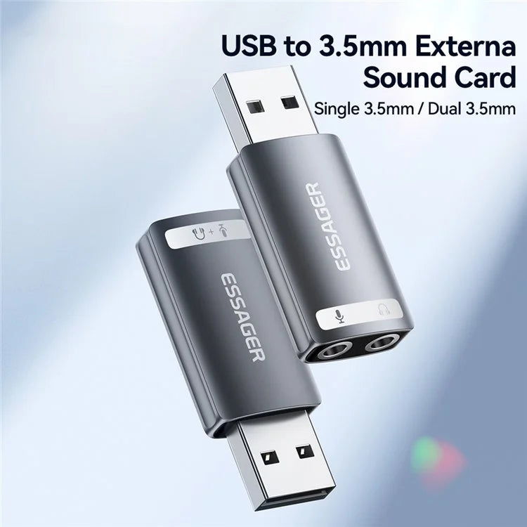 ESSAGER USB to Dual 3.5mm Audio Adapter Headset External Stereo Sound Card Converter