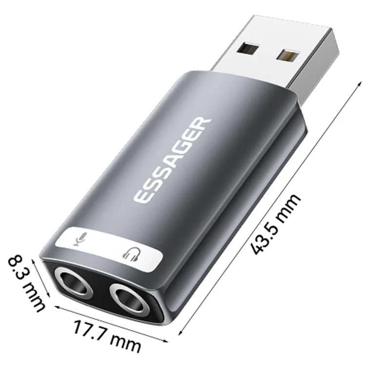 ESSAGER USB to Dual 3.5mm Audio Adapter Headset External Stereo Sound Card Converter