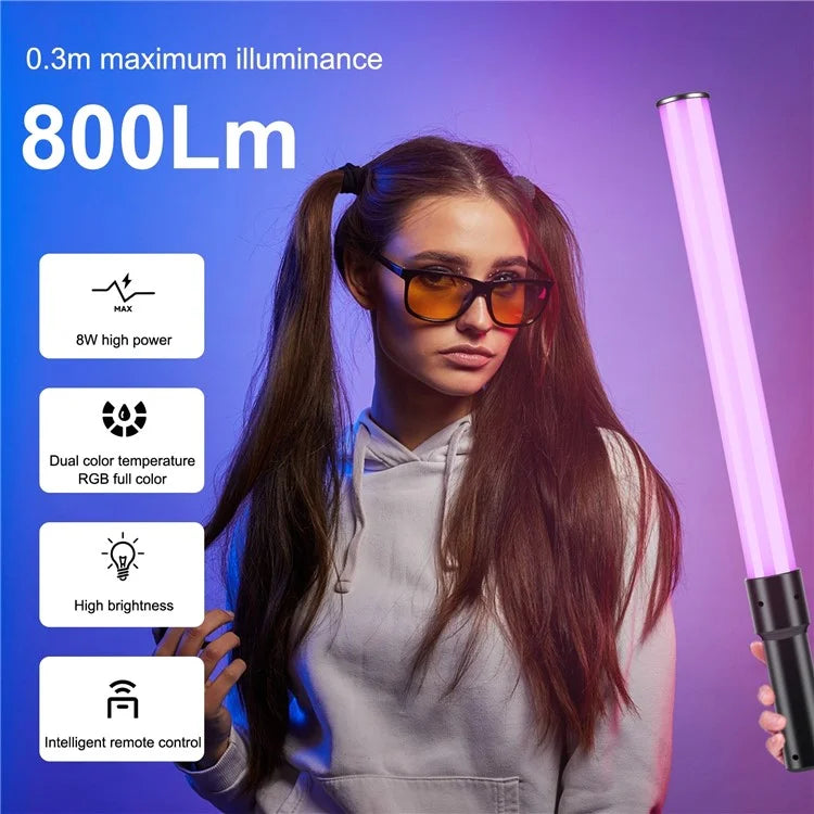 PULUZ PU4134 10W Handheld RGB Light Tube 2500K-9900K Dimmable 18 Lighting Effects Video Light Wand