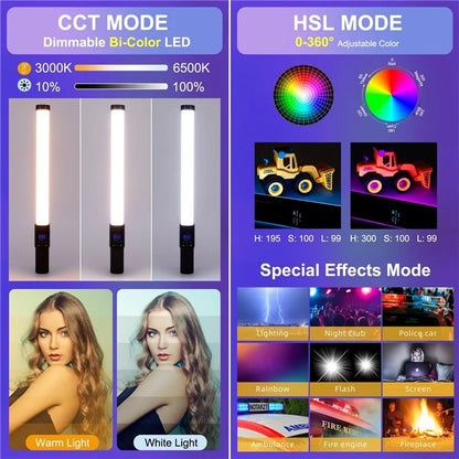 PULUZ PU4135 13W 190-LED Photo Handheld Light Stick Full Color RGB Fill Light with Barndoor