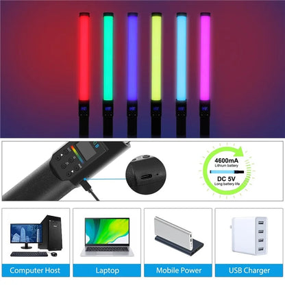 PULUZ PU4135 13W 190-LED Photo Handheld Light Stick Full Color RGB Fill Light with Barndoor
