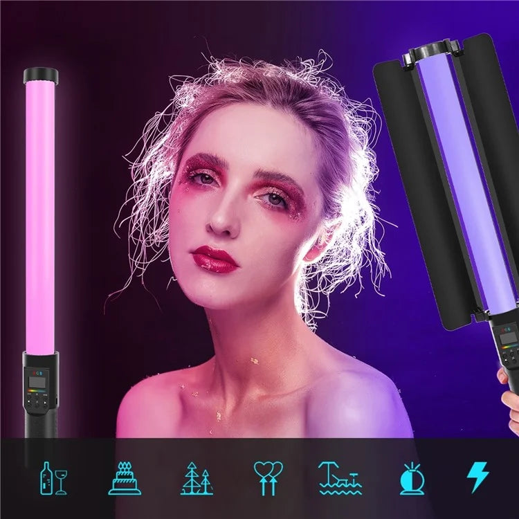PULUZ PU4135 13W 190-LED Photo Handheld Light Stick Full Color RGB Fill Light with Barndoor