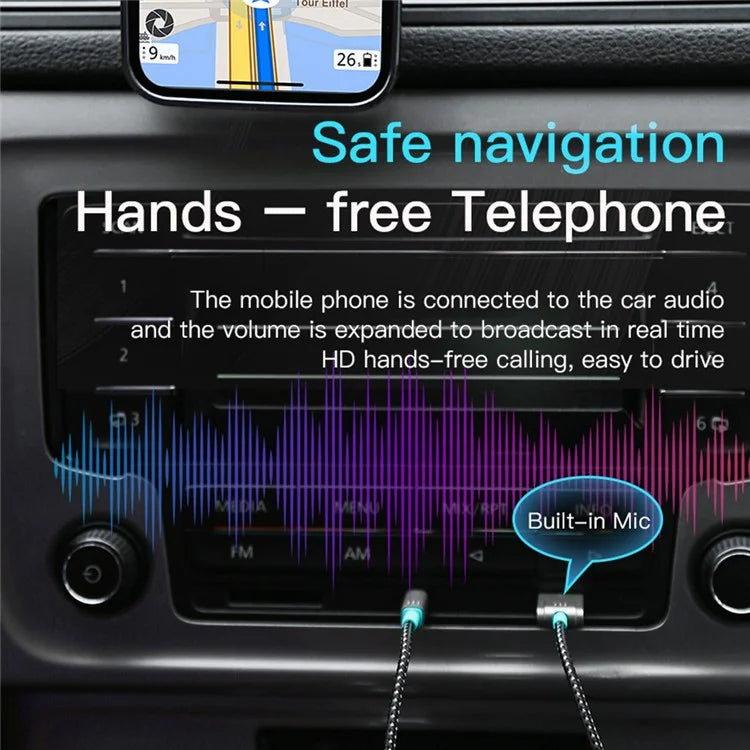 TOTU AD-10 1.7m Car AUX 3.5mm Bluetooth 5.0 Wireless Adapter Audio Cable