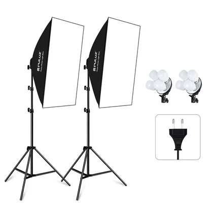 PULUZ PKT3134 2Pcs 50x70cm Softbox + 8x E27 LED Light Bulb + 2 x Tripod Stand Photography Kit Set